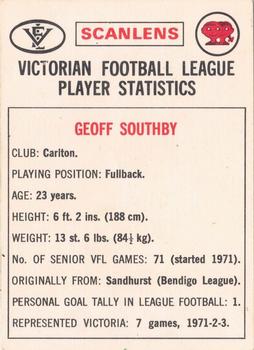 1974 Scanlens VFL #39 Geoff Southby Back